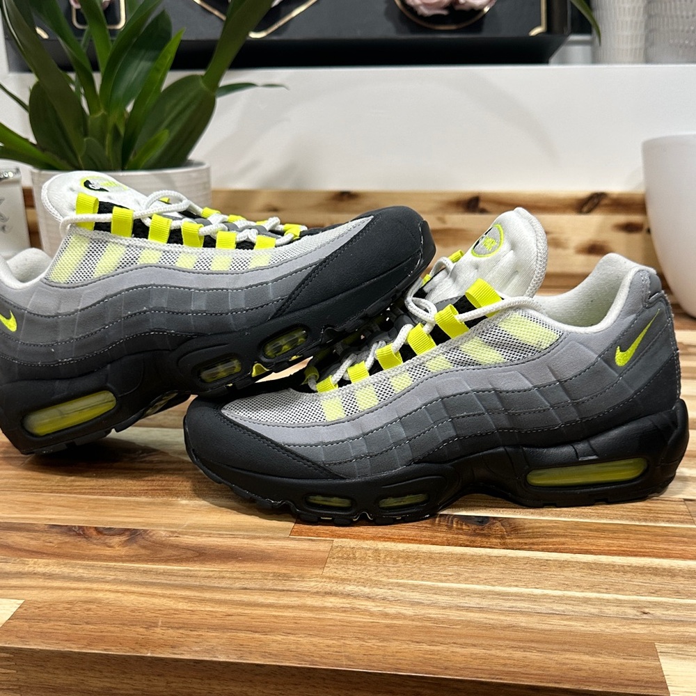 Nike Air Max 95 Gray and Neon Yellow Athletic Shoes